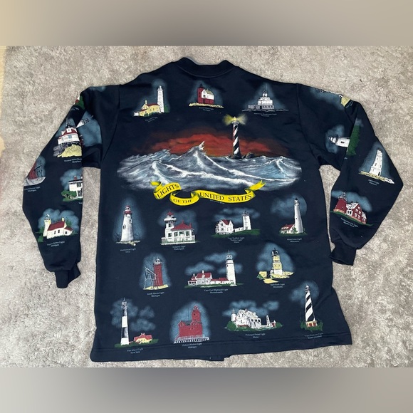 Vintage Lights of the United States Button Down Sweater Art Unlimited Size XL - Picture 11 of 11